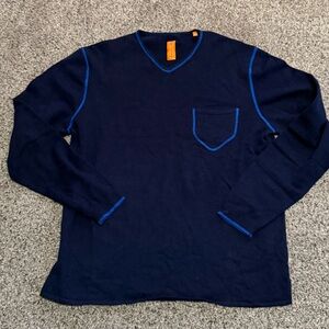 Robert Comstock Vertical Blue cashmere wool blend lightweight sweater mens Large